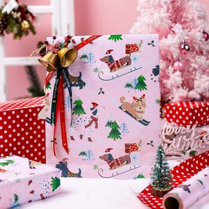 Burymento Christmas Wrapping Paper <b>Pink</b> Dog Design 17 Inch X 32.8 Ft Reversible Gift <b>Wrap</b> For Holiday Crafting - Product Image 1