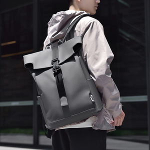 Water Resistant <b>Backpack</b> <b>Large</b> Capacity Flip Top Laptop Compartment Unisex For Commuting Business Travel Gray Black Green Solid - Product Image 1