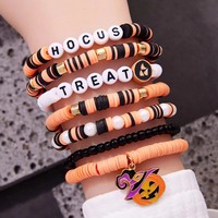 Nouveauté 2025 : Ensembles de bracelets empilables en perles d'argile polymère faites à la main, motif citrouille d'Halloween, pour cadeau de bijoux de fête d'Halloween