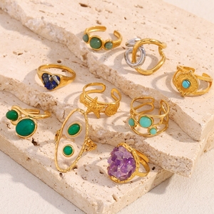 Estilo Europeo Americano Retro 18K oro estrella de mar piedra preciosa He luz transfronteriza joyería de lujo anillos de moda de acero inoxidable - Product Image 6