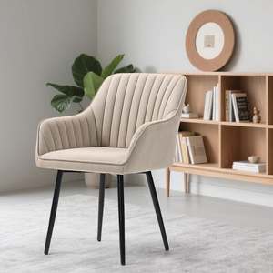 <span class=keywords><strong>Fauteuil</strong></span> confortable moderne avec pieds en métal doré, chaise d'appoint en velours <span class=keywords><strong>beige</strong></span> pour la maison, salon, salle à manger, avec coussin - Product Image 5