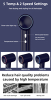 Sèche-cheveux de voyage Technologie ionique Conception à faible bruit avec poignée pliable pour un rangement facile et un séchage rapide des cheveux