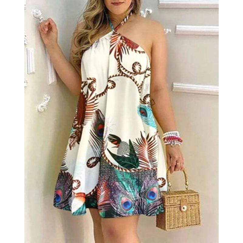 Conyson New Arrival verão moda feminina roupas sem mangas Flor das mulheres impresso Cintura Alta Solta um pedaço Vestido das senhoras