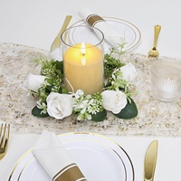 Kunstbloemenkrans Kaarshouder Decor Bruiloft Tafel Middelpunt Witte Roos Bloemstuk Rustieke Decoraties