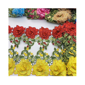 <strong>Wholesale</strong> New 3D Africa Embroidered <strong>Fabric</strong> Flowers Applique <strong>Lace</strong> Trim in Stock - Product Image 1