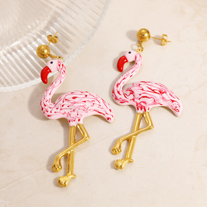 Flamingo Drop <b>Earrings</b> 18k <b>Gold</b> Plated Stainless Steel Animal Design Party Fashion <b>Dangle</b> <b>Earrings</b> - Product Image 3