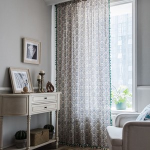 Cortina de lino y algodón con estampado de porcelana azul y blanca, borlas, cenefa de cocina de estilo chino, cortinas semisombreadas para el hogar - Product Image 3