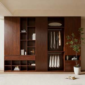 Modern Wooden Open Wardrobe Closet System With Double Hanging Area Drawer <b>Storage</b> for <b>Bedroom</b> Nordic Style Custom <b>Furniture</b> - Product Image 4