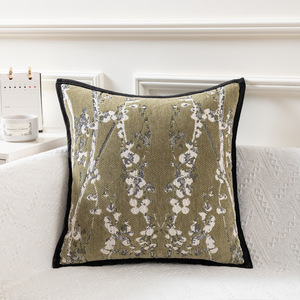 Sarung Bantal Hias Jacquard Farmhouse Oblong Rectangle Chenille Motif Bunga - Product Image 2