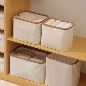 Household Folding Fabric Rectangle <b>Storage</b> Basket Clothes <b>Storage</b> <b>Box</b> with Plastic Ring Handle - Product Image 4