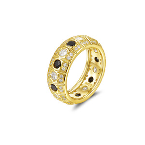 Anillo de Eternidad de Plata S925 de Lujo, Chapado en Oro de 22K, con Moissanita, Corte Brillante Redondo, Engaste en Canal, Diseño Geométrico, Unisex - Product Image 1