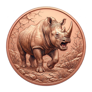 Moneta da Collezione in Rame da 1oz con Bordo in Rame Pressofuso OEM del Produttore, Tema Fauna Selvatica Africana: Rinoceronte Urlante nella Savana - Product Image 1