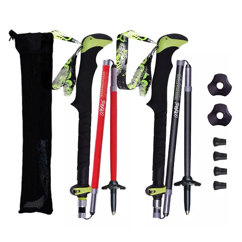 Wholesale Telescoping shock-absorbing alumin 7075 3k carbon quality five Sections folding trekking poles elbow crutches