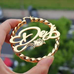 Настраиваемые серьги-кольца из нержавеющей стали с изображением мультяшного кота, модные Бамбуковые серьги-кольца для женщин и девочек, Прямая поставка - Product Image 1