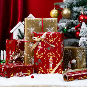 Reversible Christmas Wrapping Paper Roll 17 Inch X 33 Feet Red Metallic Gold Foil Row <b>Nutcracker</b> Snowflake - Product Image 2