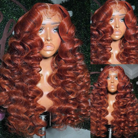 Cheveux Remy brésiliens naturels ondulés, pré-épilés, longs, 13*4, pour perruques, couleur Orange Brun Rouge, pour femmes noires