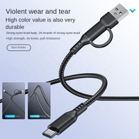 Nuevo Cable Adaptador USB-C + USB-A 2 en 1, Cable de Carga Rápida Tipo C de Nailon Trenzado de 3A y 60W para iPhone 15 16