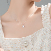Mode bijoux fins en argent sterling 925 cercle rond croissant de lune forme diamant pendentif plaqué or colliers femmes