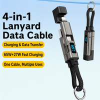 Porte-clés à affichage numérique, câble de données 4-en-1 tressé, charge ultra-rapide 6A, transfert de données, compatible iPhone 17, multifonction