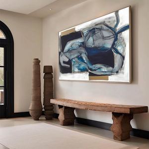 Pintura al Óleo Abstracta Moderna en Azul y Negro, Pintada a Mano, sin Marco, Arte en Lienzo para Decoración de Cocina y Comedor - Product Image 4