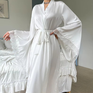 New Fashion Satin Lace Long Sleeved Nightgown Wholesale High Quality Soft and <b>Silky</b> Comfortable Bathrobe - Product Image 4