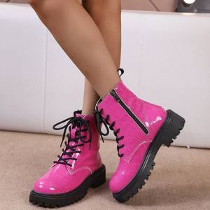 Stivali da Donna con Suola Spessa, Taglia Grande, Stile Britannico, Nuovi Stivaletti Invernali con Punta Tonda, Rete e Tacco Spesso - Product Image 1