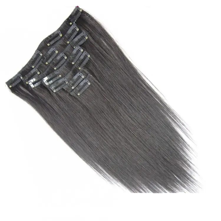 Wholesale clip in hair extensions black brown blonde remy human hair straight clip in