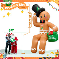 Homme en pain d'épices gonflable géant de Noël avec chapeau haut et sac cadeau, décoration de jardin extérieure, homme en pain d'épices gonflable éclairé par LED