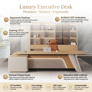 Scrivania Direzionale Moderna di Lusso in Legno con Mobile Laterale e Libreria per <span class=keywords><strong>Ufficio</strong></span> Aziendale - Product Image 1