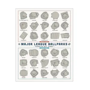 Pop grafik büyük lig Ballparks Scratch-Off Poster 12 "x 16" baskı | Stadyumlara ziyaretlerinizi takip edin | Beyzbol dekor hediye