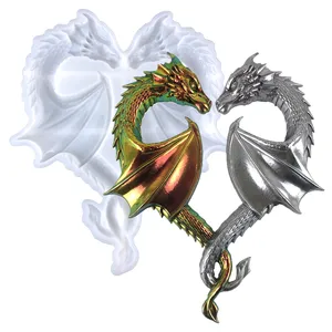 दिल के आकार के ड्रैगन संयोजन सजावट ड्रॉप गोंद मोल्ड दीवार सजावट पेंडेंट सजावट अर्ध-तीन आयामी प्रेम ड्रैगन