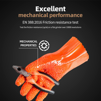 Gants de travail en PVC antidérapants orange pour nettoyer le poisson, huile trempée et résistant à l'usure pour l'industrie en plein air et la protection de sécurité à usage général