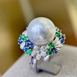 Wenchi High-End Natural Pearl Ring 14-15mm Round Strong Light <b>Enchanting</b> Blue-Green Color Scheme Model 24646 China - Product Image 1