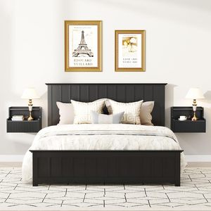 Ensemble de <span class=keywords><strong>2</strong></span> tables de chevet flottantes murales en bois avec tiroir de rangement et étagère ouverte, petite table d'appoint moderne - Product Image 4
