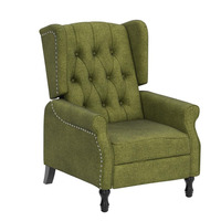 Fauteuil inclinable individuel moderne pour salon avec dossier réglable, revêtement en tissu vert et structure métallique pour la maison, couleur personnalisable
