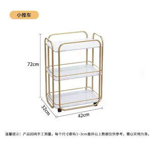 Carrito de Salón Metálico Dorado con 3 Estantes Blancos y 4 Ruedas para Fácil Transporte y Almacenamiento en Salón de Belleza u Oficina en Casa - Product Image 6