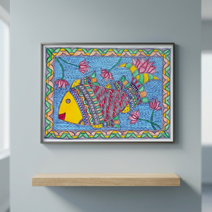 Peinture d'art populaire Mithila vibrante sur toile, artisanat 3D entièrement fait main du Jharkhand pour la décoration intérieure 1530 - Product Image 4