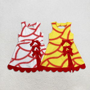 Robe sans manches pour filles, imprimé baseball et softball, bordure festonnée, coupe trapèze, longueur genou, pour le yoga et les jours de match - Product Image 1