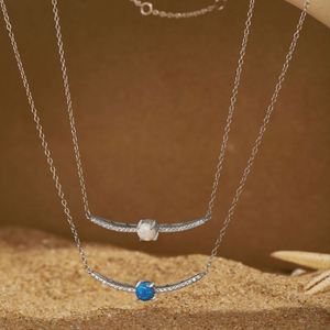 Dylam Elegant Luxury Women Fine Jewelry Sterling Silver Gemstone 5a Cubic Zirconia Blue White Synthetic <b>Opal</b> Pendant <b>Necklace</b> - Product Image 4