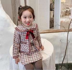 2 piezas conjunto de ropa de otoño ropa de estilo elegante trajes Children'S TELA ESCOCESA chaquetas faldas cortas para la venta - Product Image 3