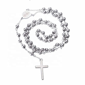 Collana di perline del rosario in acciaio inossidabile da 30 pollici in argento strumento di preghiera cattolica con santo benedetto oggetto religioso <span class=keywords><strong>cristiano</strong></span> inciso - Product Image 6