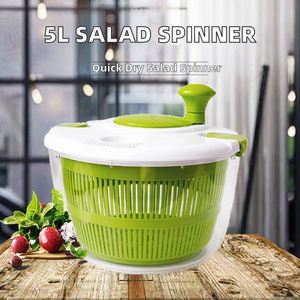 Essoreuse à salade 5L en plastique écologique avec bol et passoire pour légumes, fruits et préparation de salades - Product Image 2