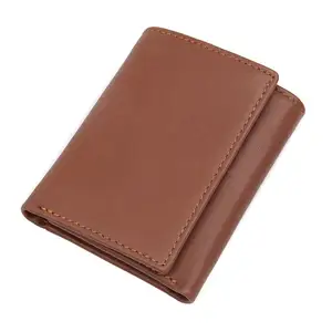 Portafoglio porta carte di credito da uomo in pelle sottile con blocco RFID a tre ante personalizzato all'ingrosso