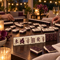 Jeu de tuiles de Mahjong américain avec motifs floraux Art Déco prune pour soirées de jeux en société, cadeaux, vente au détail et personnalisation de marque