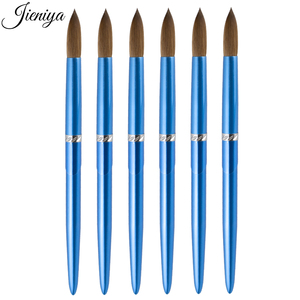 Pinceau à ongles ovale bleu, manche métallique, outils professionnels <span class=keywords><strong>pour</strong></span> la <span class=keywords><strong>peinture</strong></span> des ongles, fournitures, pinceau <span class=keywords><strong>acrylique</strong></span> 100% Kolinsky, à poils frisés, best-seller - Product Image 1
