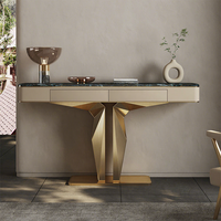 Table console de luxe moderne italienne en acier inoxydable doré, personnalisable, pour villa ou appartement haut de gamme