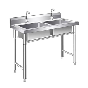 Évier de cuisine en acier inoxydable SUS304/SS201 à <span class=keywords><strong>quatre</strong></span> pieds carrés Évier en métal avec table de rangement - Product Image 2