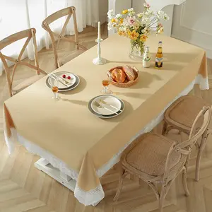 美式棉亚麻餐桌花边餐桌罩派对耐用素色桌布