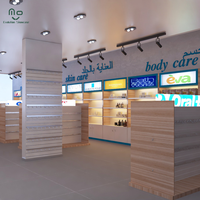 Étagère murale décorative en verre personnalisée avec éclairage LED pour pharmacie, présentoir en MDF pour magasin médical, comptoir de vente