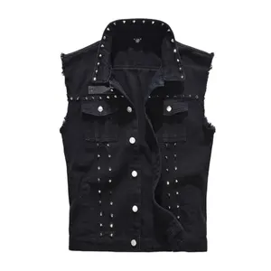 New Denim Vest For Men Punk Rock Rivet Cowboy Black Jeans Waistcoat Fashion Men Motorcycle Style Sleeveless Vest